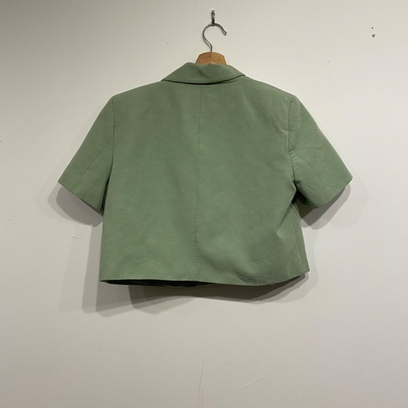 Zara Pistachio Cropped Short Sleeve Shoulder Pad One Button Blazer Top Large - Picture 4 of 5